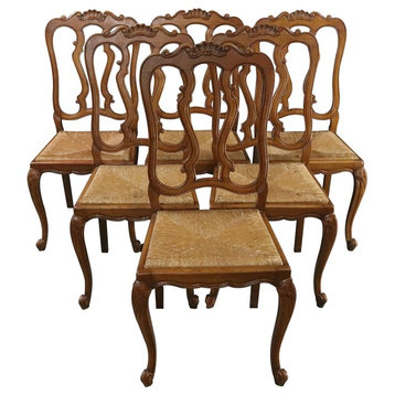 Consigned Dining Chairs Louis XV Rococo Vintage French 1950 Oak Rattan Charming