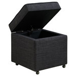 Inspired Home - Lionel Linen Hidden Storage Castered Legs Ottoman Cube, Black - Our ottoman adds a contemporary yet playful touch to your living room, bedroom or entryway. Featuring crisp fabric, the comfort of a high density foam cushioned seat that doubles as a hinged lid for a hidden storage compartment, sturdy casters for ease of use, this adorable pop of color accent piece can be mixed and matched, and provides not only dual functionality but also a focal point of style and flair that seamlessly incorporates your main decor to create an inviting and comfortable atmosphere to come home to. This cube ottoman is ideal for kids and teens bedrooms.FEATURES: