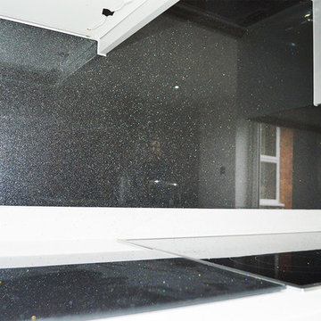 Black Plain Colour With Heavy Fine Sparkles Glass Splashback