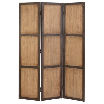 Rustic Industrial Room Divider, Metal Frame & 3 Barn Fir Wood Panels, Weathered