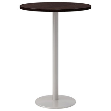 Olio Designs 30" Round Wood Top Bar Table in Espresso and Silver