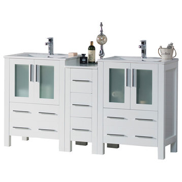 Sydney 60" Double Vanity Set With Mirrors, Glossy White No Mirror