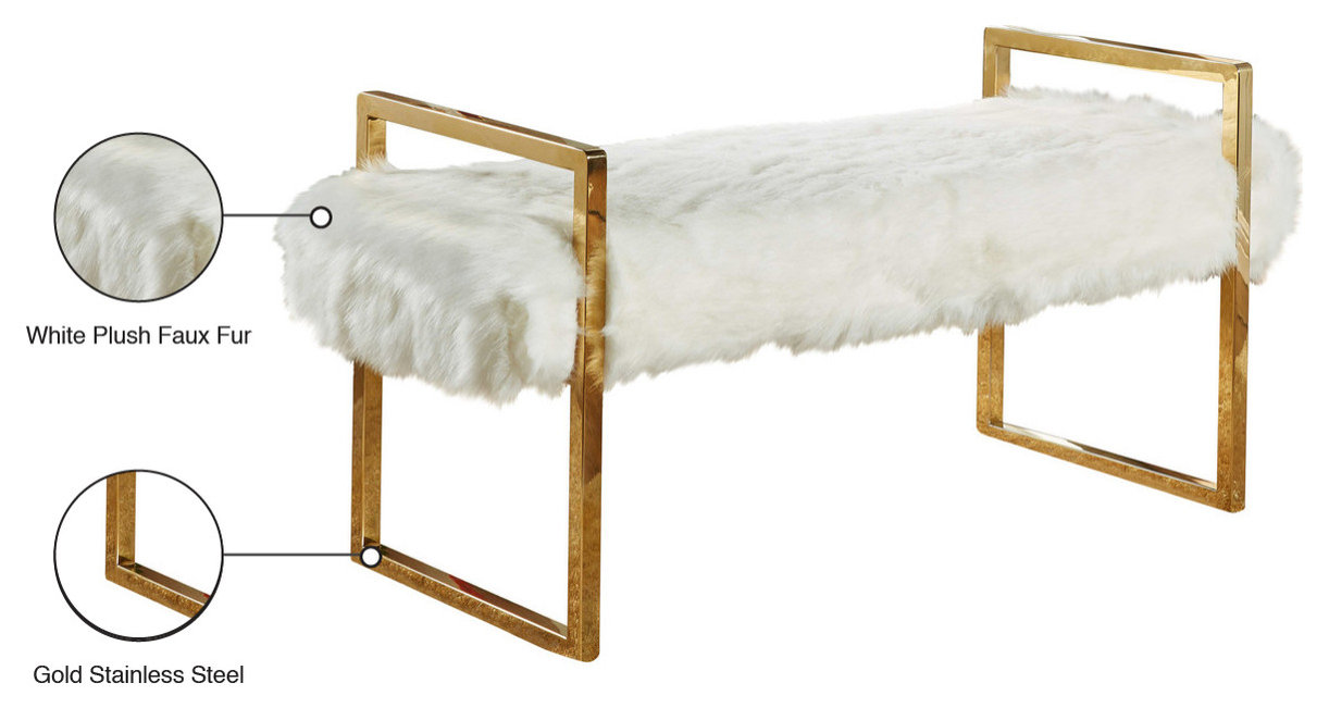 Chloe Faux Fur Upholstered Bench, White