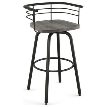 Amisco Brisk Swivel Counter and Bar Stool, Grey Distressed Wood / Dark Brown Semi-Transparent Metal, Counter Height
