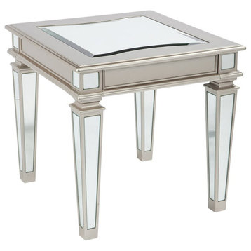 Ashley Furniture Tessani Mirrored Accent End Table in Silver