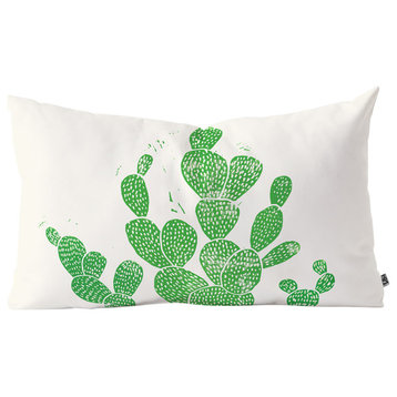 Bianca Green Linocut Cacti 1 Family Oblong Throw Pillow, 23"x14"