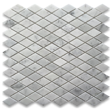 Carrara White Marble Rhomboid Diamond Mosaic Tile Honed Venato Bianco, 1 sheet