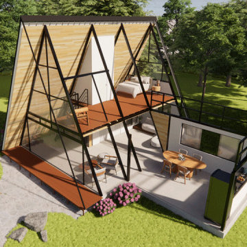 Chalé Suíço Kit ECO A-Frame 115m² Emerald – 2 Quartos e Suíte no Mezanino