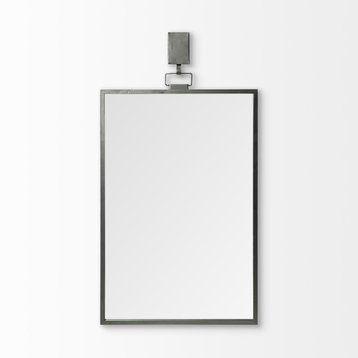 Grimm Dark Gray Metal Frame With Hanger Rectangular Wall Mirror, 43" x 24"
