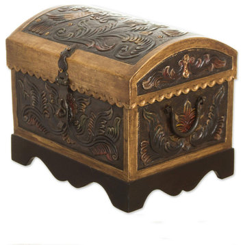 Novica Handmade Colorful Chest Leather And Wood Decorative Box
