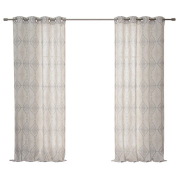 Damask Medallion Linen Blend Curtains, Grey, 52"x84"