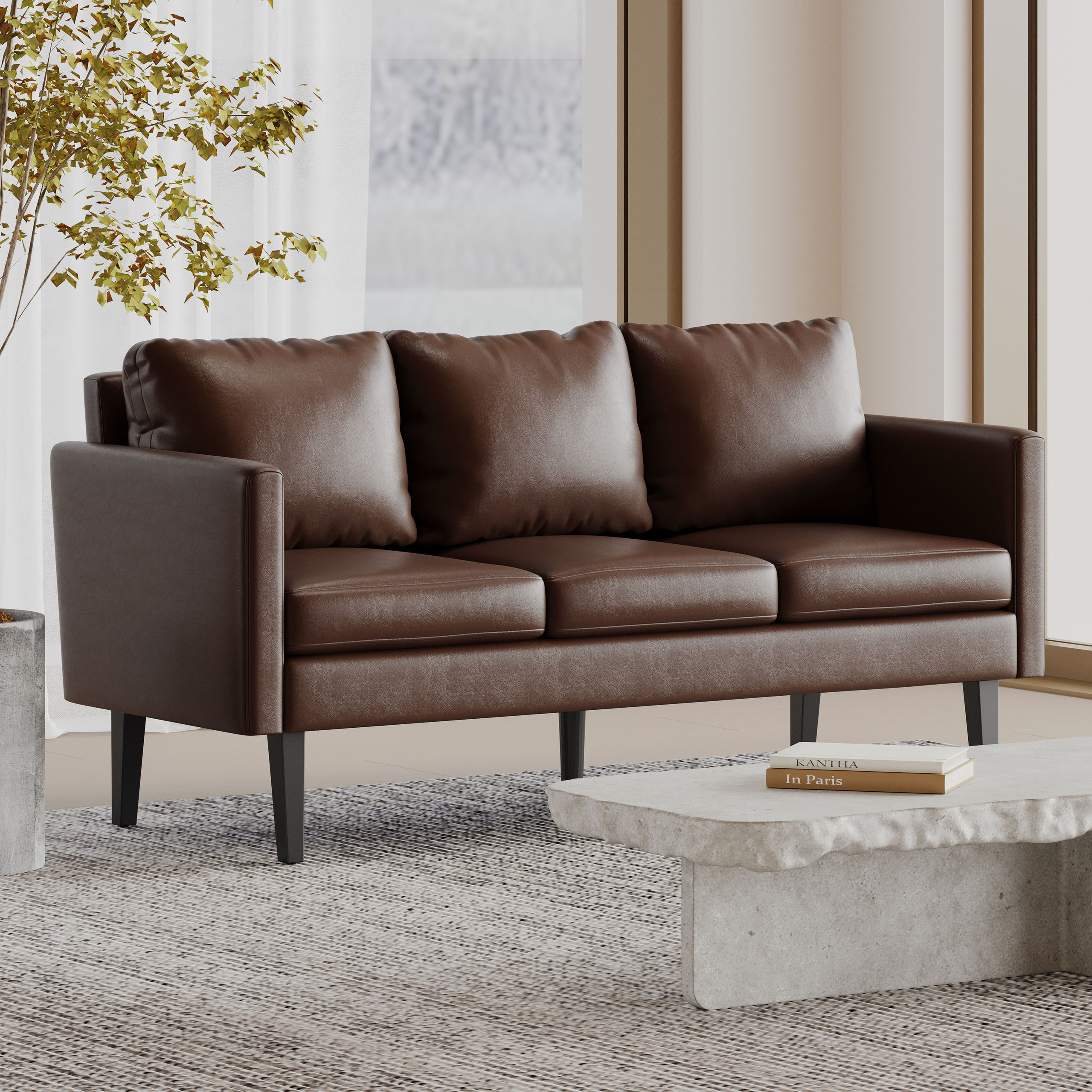 Dowd Mid Century Modern Faux Leather 3 Seater Sofa - Midcentury - Sofas ...