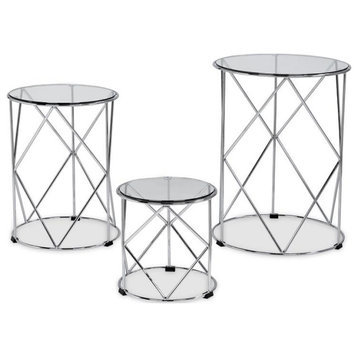 Furniture of America Nikova Glass Top 3-Piece Nesting Table Set in Silver
