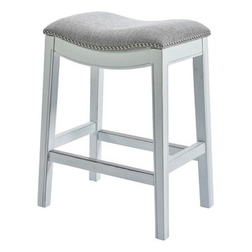 New Ridge Home Goods Zoey 25" Farmhouse Wood Counter Height Stool in White Wash