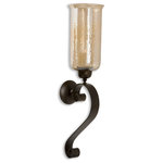Uttermost - Joselyn Candle Sconce - Hand forged, antiqued bronze metal with transparent amber glass. Includes one 3"x 3" ivory candle.