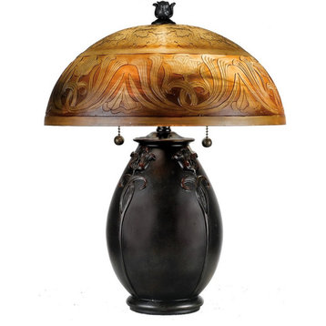 Table Lamp Urn Style Base Floral Designs Decorative Dome Style Art Glass Shade