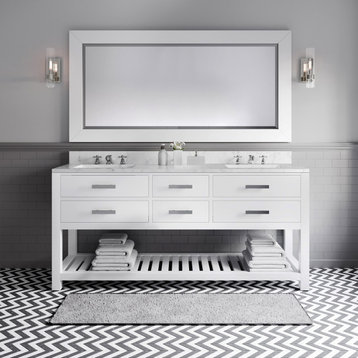 Madalyn Pure White Bathroom Vanity, Pure White, 72" Wide, No Mirror, No Faucet