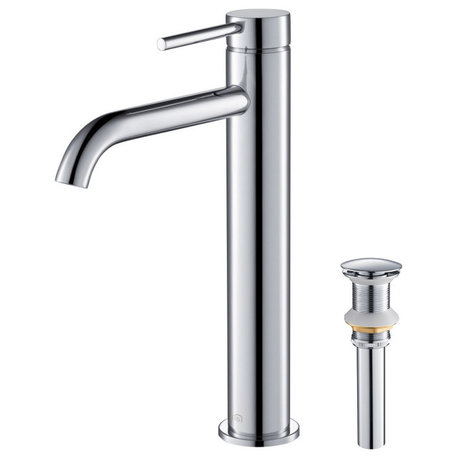 Circular Brass Single Handle Bathroom Faucet KBF1009, Chrome, With Drain