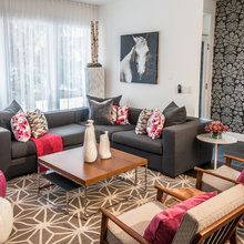 Living room design with gray sofa