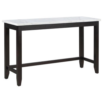 Counter Dining Table, Slim Design With Black Wooden Legs & White Faux Marble Top