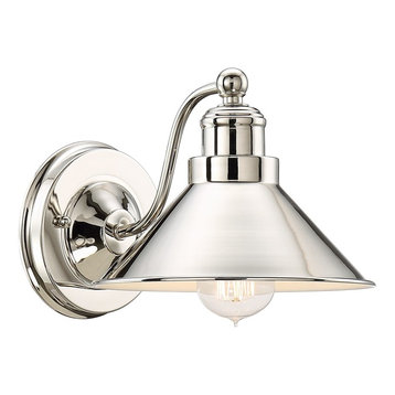 Kira Home Welton 8.5" Modern Industrial Wall Sconce, Polished Nickel Finish
