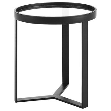 Modway Relay Modern Style Glass and Stainless Steel Side Table in Black