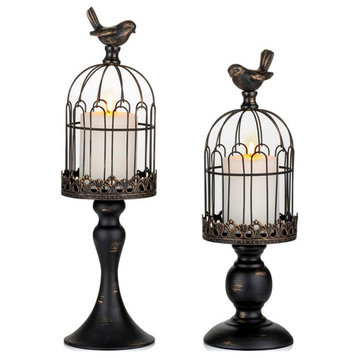 Vintage Bird Cage Decorative Candle Lantern Set of 2 Decorative Pedestal Candle