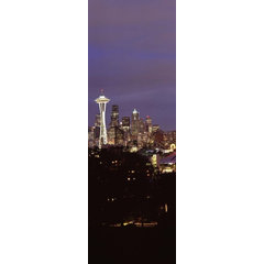 Skyscrapers in A City Lit Up at Night Space Needle Seattle King County Washington State | Canvas Wall Art | 36x12 | Great Big Canvas