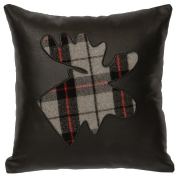 Leather Pillow 18X18- Plaid Moose w/Leather Back