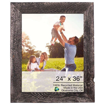 HomeRoots 24x36 Rustic Smoky Black Picture Frame With Plexiglass Holder