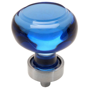 Cosmas 6355SN Satin Nickel and Glass Round Cabinet Knob, Blue Glass