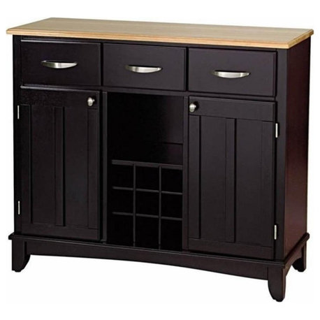 Hawthorne Collections Wood Top Wine Rack Buffet in Black