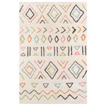 Momeni - Rug Novogratz Bungalow, BUN-8, Ivory, 7'6"x9'6", 39351 - Graphic geometric patterns and a bohemian color palette give this modern area rug a major dose of retro. Eclectic designs like freeform diamonds, tribal prints, colorful hexagons and stripes adorn each floorcovering with vintage vibes from decades past. Plush polyester fibers and tufted construction creates a fun accent rug assortment for interior floors that feels casual and completely chic.