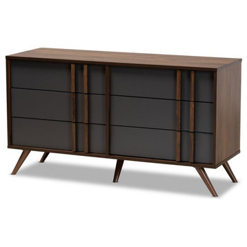 Naoki Modern And Contemporary Two-Tone Grey And Walnut Finished Wood...
