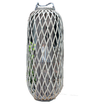Tall Grey Willow Lantern with Glass - Small