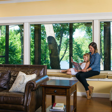 Big bay window overlooking pond