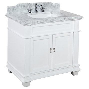 Elizabeth 36" Bathroom Vanity, White, Carrara Marble