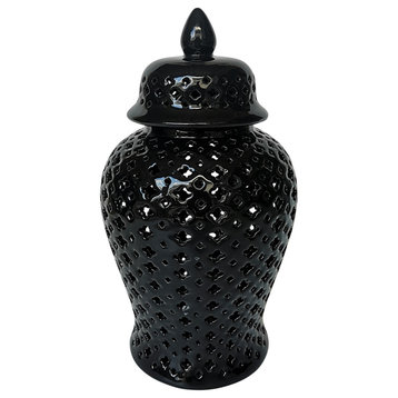 17" Cut-Out Clover Temple Jar, Black