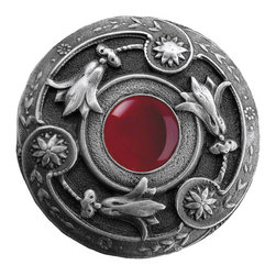 Inviting Home Inc. - Jeweled Lily Knob, Antique-Style Pewter With Red Carnelian - Cabinet And Drawer Knobs