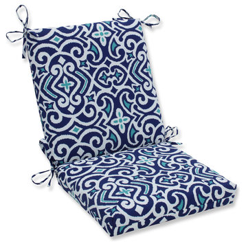 Out/Indoor New Damask Squared Corners Chair Cushion, Marine