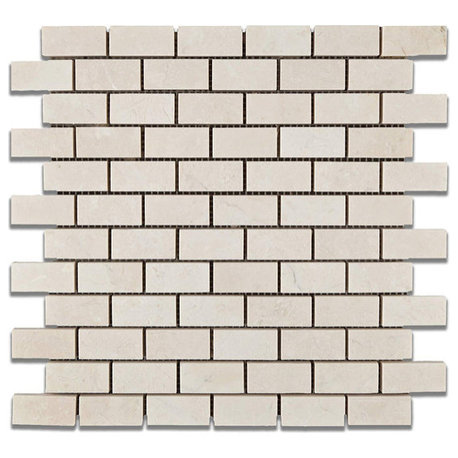 White Pearl / Botticino Marble 1"x2" Brick Mosaic Polished