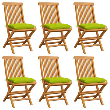 Vidaxl Patio Chairs With Bright Green Cushions 6-Piece Solid Teak Wood