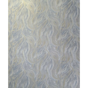 Blue Gray Gold plain Wavy faux plaster Wave Wallpaper, 42 Inc X 33 Ft Roll