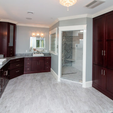 Transitional Cabico Unique Cherry Cordovan Master Bath Remodel with River White