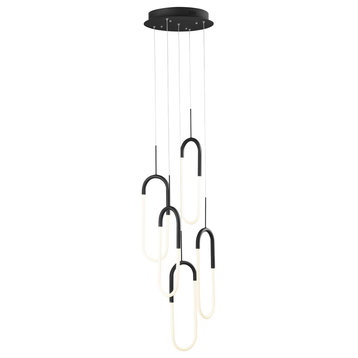 Five Clips Integrated Dimmable MatteBlack Chandelier with Smart Dimmer Included