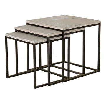 Reclaimed Oak and steel base nesting tables