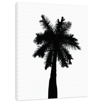 Palm Tree Silhouette on Pure White Tropical Botanical Canvas Print, 12" X 16"