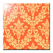 Autumn Orange Color Damask Design Art Ceramic Tile, 6"x6"