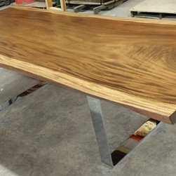 Chrome U leg, single slab live edge monkeypod dining table - Dining Tables