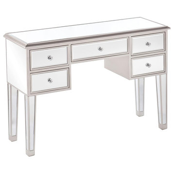 Contemporary Console Table, Mirrored Design & 5 Drawers With Faux Crystal Pulls